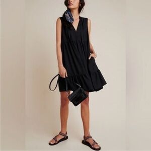 Anthropologie Black Ruffled V-Neck Sundress